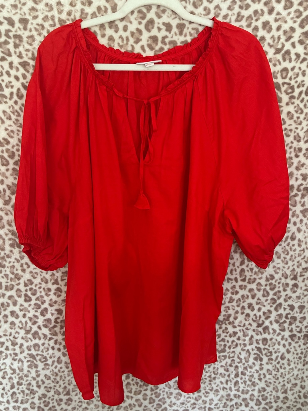 Knox Rose Peasant Blouse Plus Size Boho Tie Neck Puff Sleeve